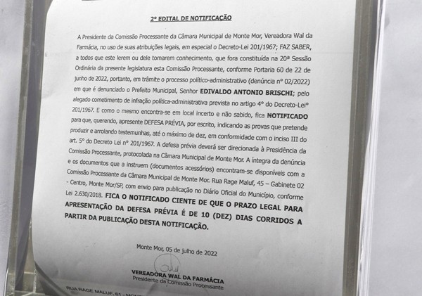 Comissão Processante dá prazo de dez dias para Brischi se defender