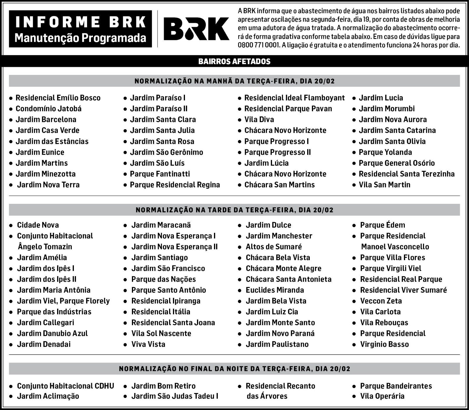 Informe BRK - Manutenção Programada