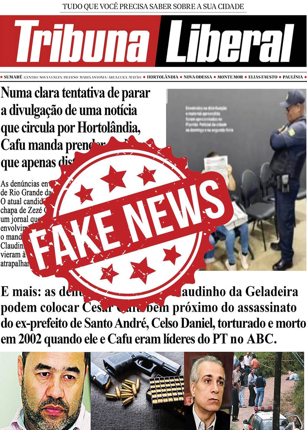 Projeto gráfico do Tribuna Liberal é usado para disseminar fake news e ataques a Cafu César, em Hortolândia